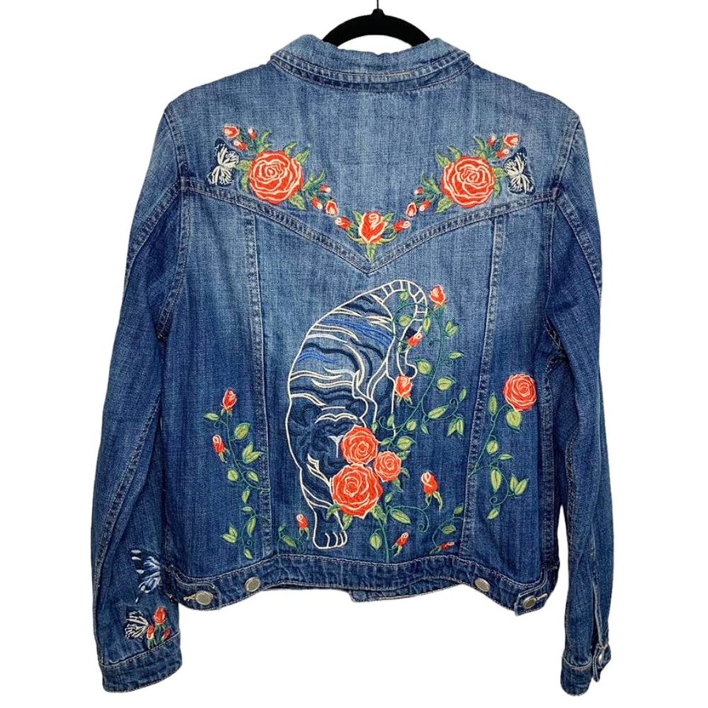 BLANK NYC Embroidered Tiger Trucker Jean Jacket